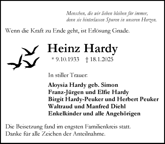 Traueranzeige von Heinz Hardy von Rüsselsheimer Echo