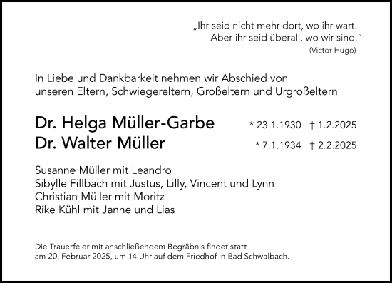 Traueranzeige von Helga Müller-Garbe von Wiesbadener Kurier