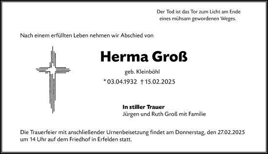Traueranzeige von Herma Groß von Groß-Gerauer Echo