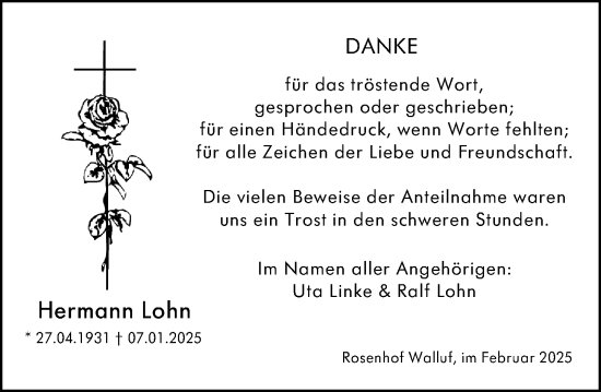 Traueranzeige von Hermann Lohn von Rheingau Kurier