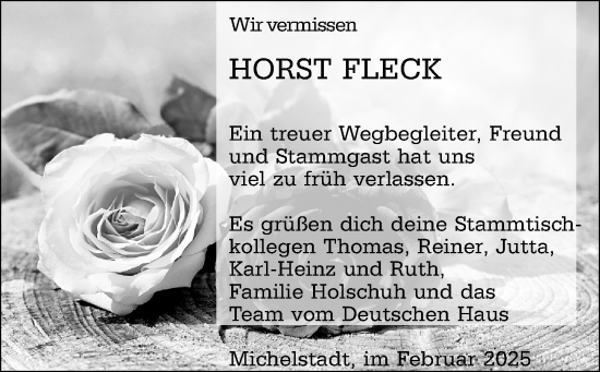 Traueranzeige von Horst Fleck von Odenwälder Echo