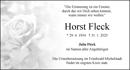 Traueranzeige von Horst Fleck von Odenwälder Echo