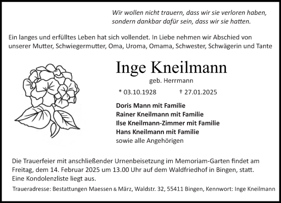 Traueranzeige von Inge Kneilmann von Allgemeine Zeitung Rheinhessen-Nahe