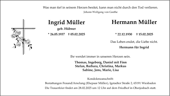 Traueranzeige von Ingrid Müller von Wiesbadener Kurier
