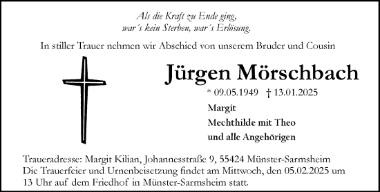 Traueranzeige von Jürgen Mörschbach von Binger-/Ingelheimer Wochenblatt