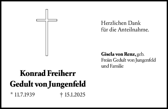 Traueranzeige von Konrad Freiherr Gedult von Jungenfeld von Hochheimer Zeitung