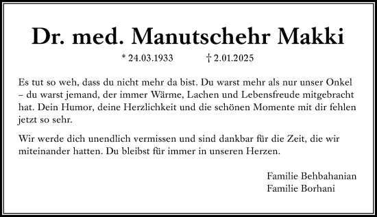 Traueranzeige von Manutschehr Makki von Wiesbadener Kurier