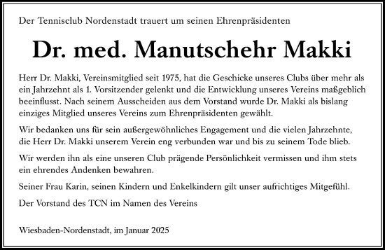 Traueranzeige von Manutschehr Makki von Wiesbadener Kurier