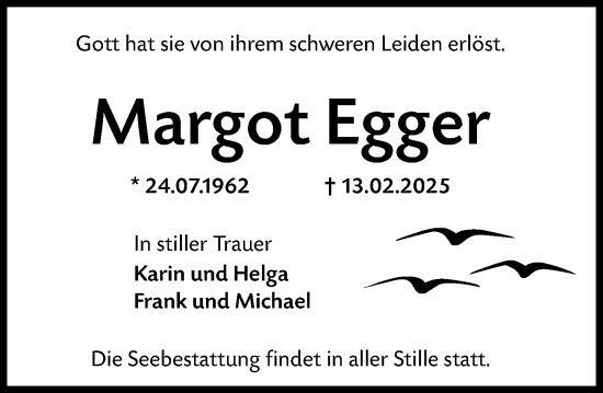 Traueranzeige von Margot Egger von Wiesbadener Kurier