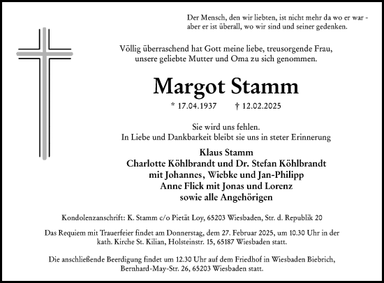 Traueranzeige von Margot Stamm von Wiesbadener Kurier