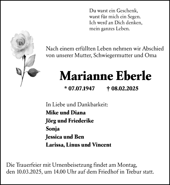 Traueranzeige von Marianne Eberle von Groß-Gerauer Echo