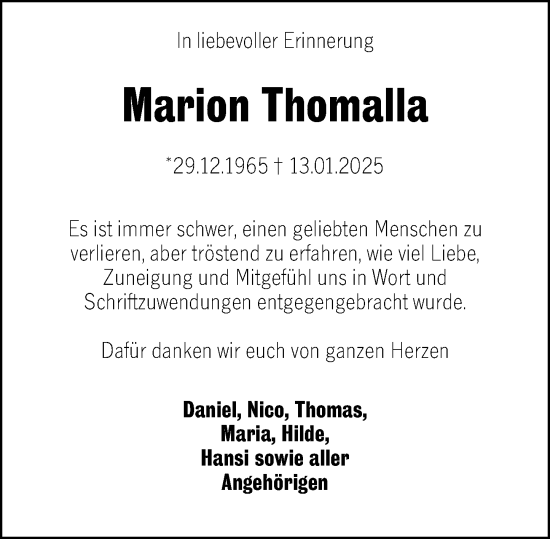 Traueranzeige von Marion Thomalla von Idsteiner Land/Untertaunus
