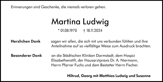 Traueranzeige von Martina Ludwig von Darmstädter Echo