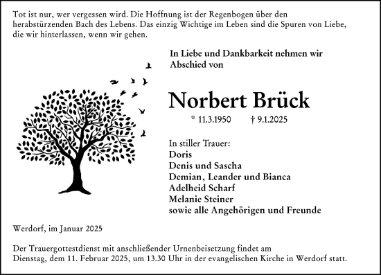 Traueranzeige von Norbert Brück von Wetzlarer Neue Zeitung