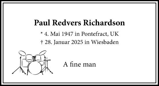 Traueranzeige von Paul Redvers Richardson von Wiesbadener Kurier