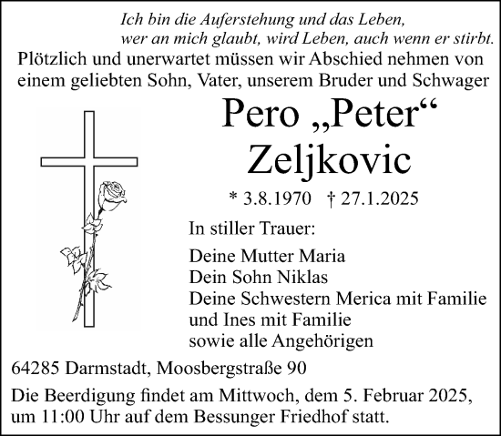 Traueranzeige von Pero Zeljkovic von Darmstädter Echo