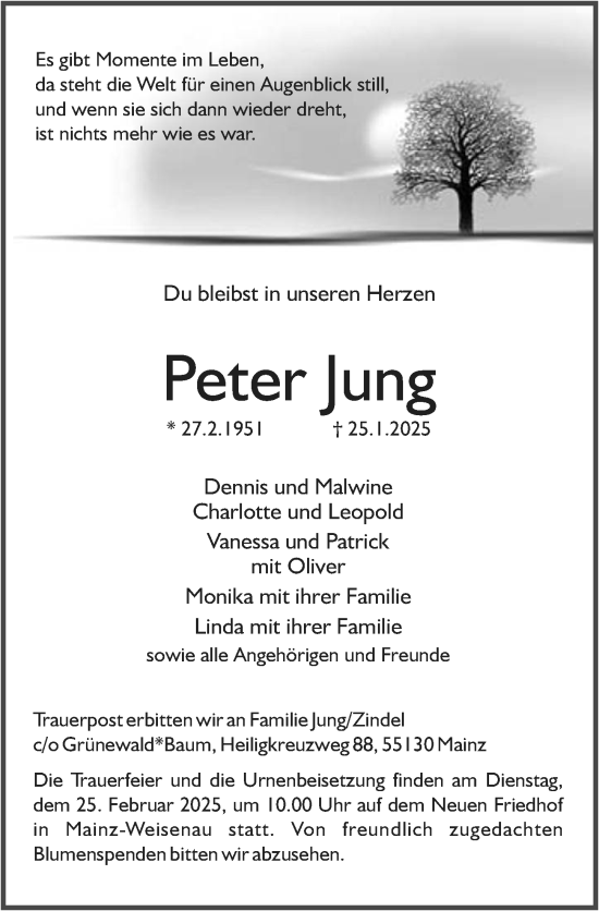 Traueranzeige von Peter Jung von Allgemeine Zeitung Mainz