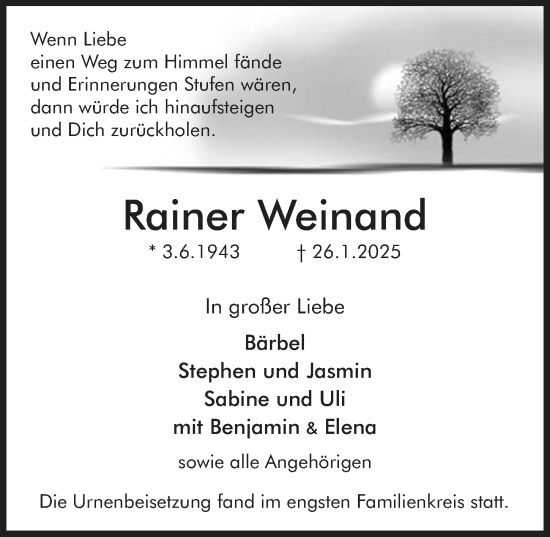 Traueranzeige von Rainer Weinand von Allgemeine Zeitung Mainz