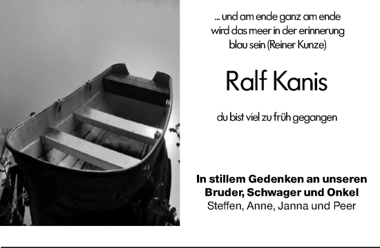 Traueranzeige von Ralf Kanis von Allgemeine Zeitung Mainz