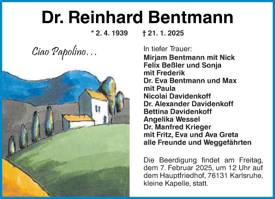 Traueranzeige von Reinhard Bentmann von Wiesbadener Kurier