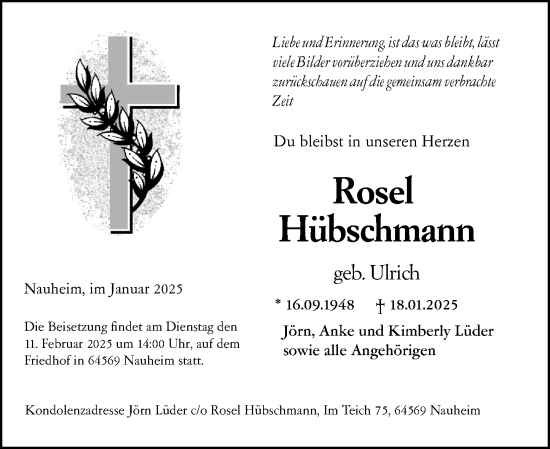 Traueranzeige von Rosel Hübschmann von Groß-Gerauer Echo