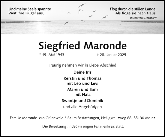 Traueranzeige von Siegfried Maronde von Allgemeine Zeitung Mainz