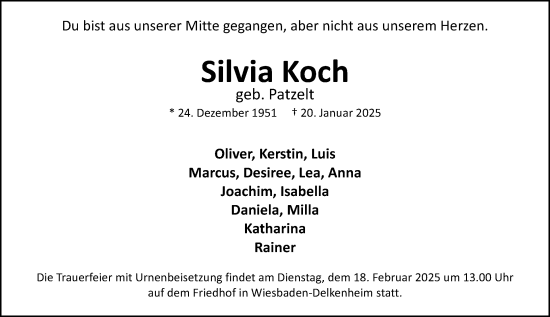 Traueranzeige von Silvia Koch von Hochheimer Zeitung