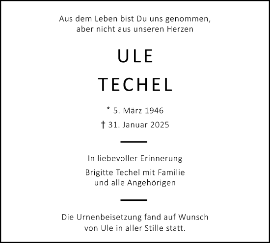 Traueranzeige von Ule Techel von Darmstädter Echo