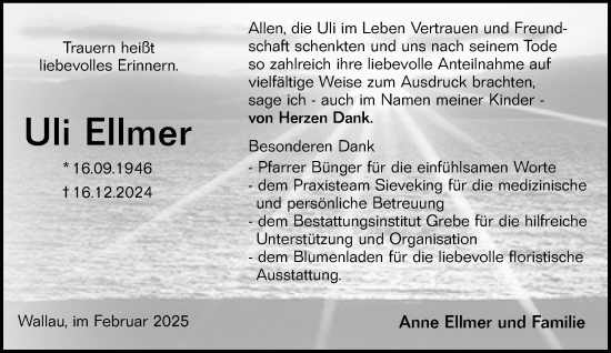 Traueranzeige von Uli Ellmer von Hinterländer Anzeiger