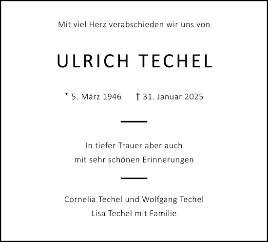 Traueranzeige von Ulrich Techel von Darmstädter Echo