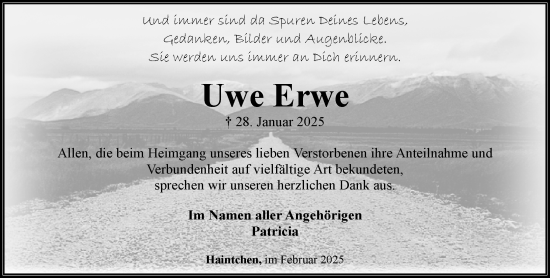 Traueranzeige von Uwe Erwe von Camberger Anzeiger