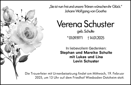 Traueranzeige von Verena Schuster von Wiesbadener Kurier