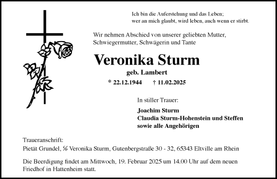 Traueranzeige von Veronika Sturm von Rheingau Kurier