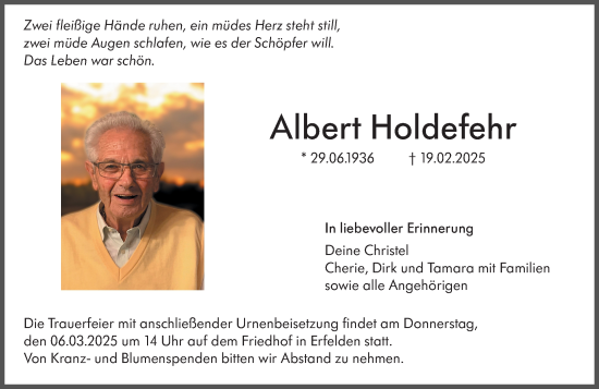 Traueranzeige von Albert Holdefehr von Groß-Gerauer Echo
