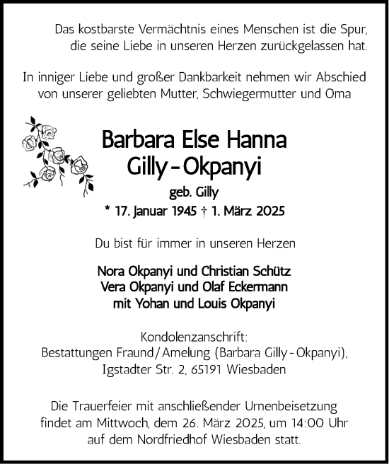 Traueranzeige von Barbara Else Hanna Gilly-Okpanyi von Wiesbadener Kurier