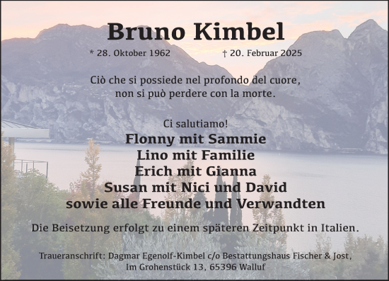 Traueranzeige von Bruno Kimbel von Wiesbadener Kurier