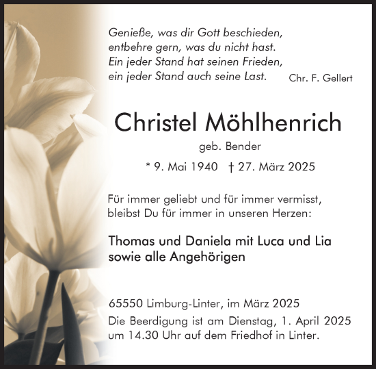 Traueranzeige von Christel Möhlhenrich von Nassauische Neue Presse
