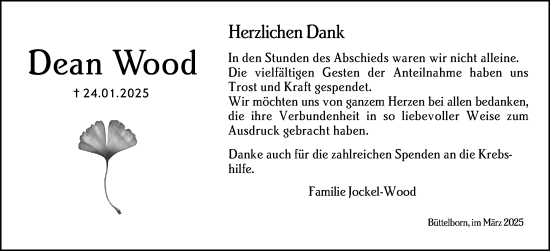 Traueranzeige von Dean Wood von Groß-Gerauer Echo