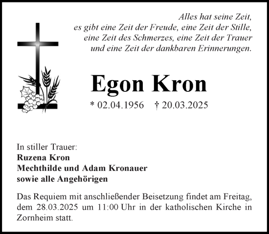Traueranzeige von Egon Kron von Allgemeine Zeitung Mainz