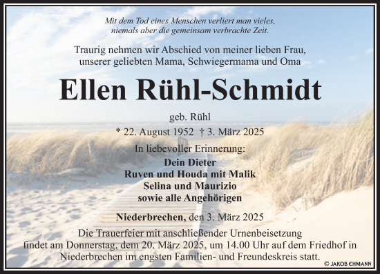 Traueranzeige von Ellen Rühl-Schmidt von Camberger Anzeiger