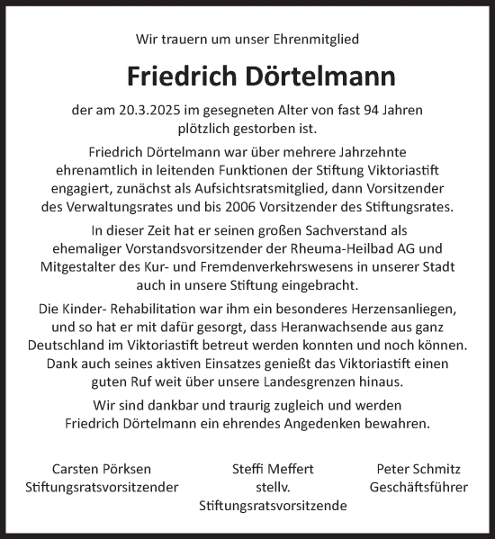 Traueranzeige von Friedrich Dörtelmann von Allgemeine Zeitung Rheinhessen-Nahe