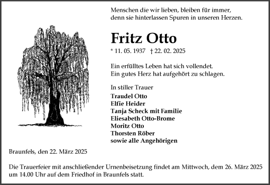 Traueranzeige von Fritz Otto von Wetzlarer Neue Zeitung