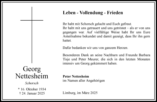 Traueranzeige von Georg Nettesheim von Nassauische Neue Presse