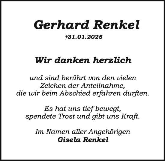 Traueranzeige von Gerhard Renkel von Darmstädter Echo