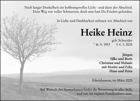 Traueranzeige von Heike Heinz von Dill Block