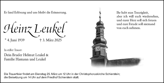 Traueranzeige von Heinz Leukel von Wiesbadener Kurier
