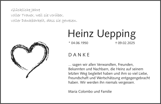 Traueranzeige von Heinz Uepping von Allgemeine Zeitung Mainz
