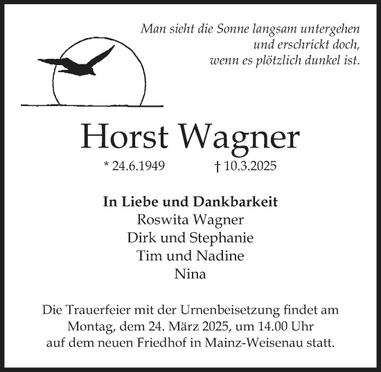 Traueranzeige von Horst Wagner von Allgemeine Zeitung Mainz