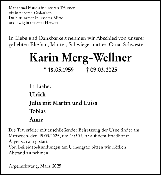 Traueranzeige von Karin Merg-Wellner von Allgemeine Zeitung Rheinhessen-Nahe