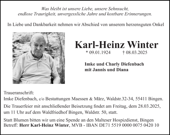 Traueranzeige von Karl-Heinz Winter von Allgemeine Zeitung Rheinhessen-Nahe